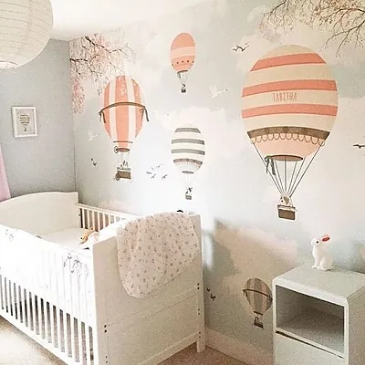 обои для стен с воздушными шарами в детской комнате