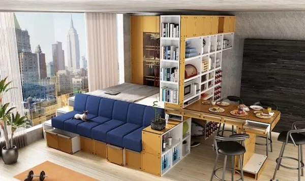 Многофункциональные мебельные системы помогут рационально использовать пространство. | Фото: inhabitat.com.
