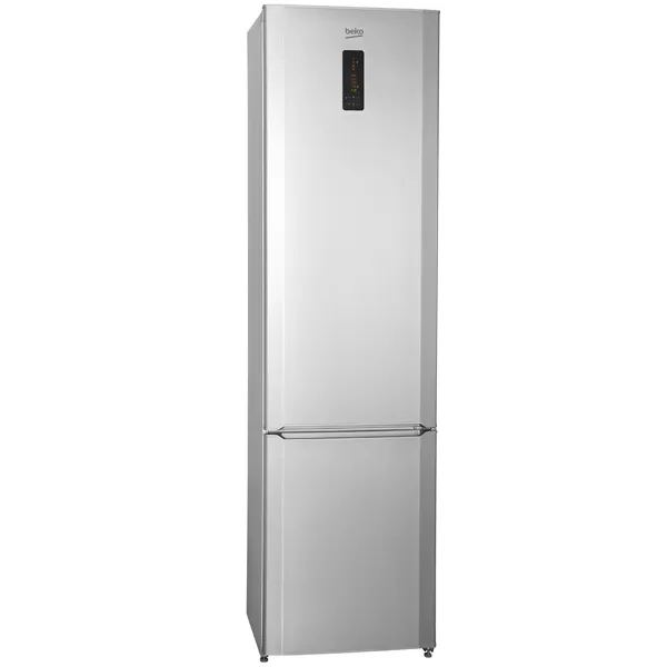 Узкая и высокая модель двухкамерного холодильника Беко CMV 533103 S с нижней морозилкой и панелью на дверце