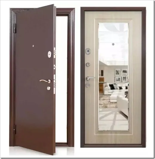 Входная дверь с зеркалом: плюсы, минусы, фото прихожих. Как наклеить зеркало на входную дверь. 7