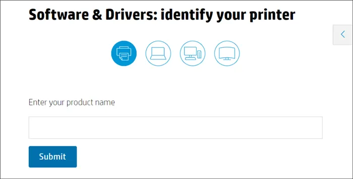 Поиск модели принтера на сайте HP