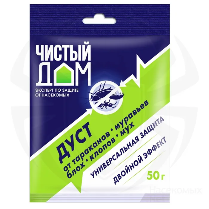 Чистый Дом дуст от клопов, тараканов, блох, муравьев, 50 г