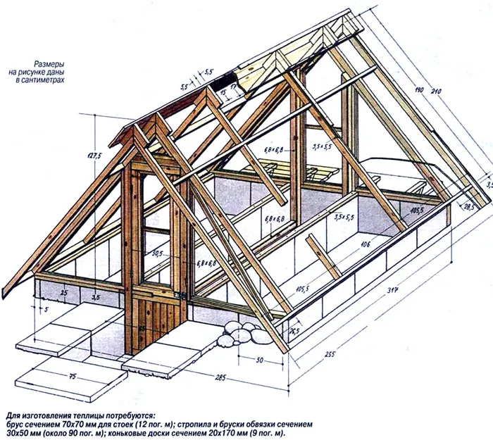 Чертеж каркаса зимней теплицы