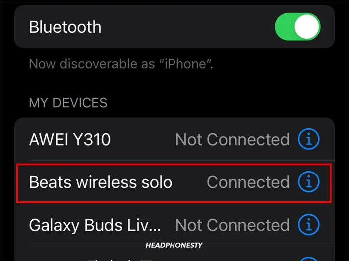 Успешно подключенные наушники Beats к iPhone
