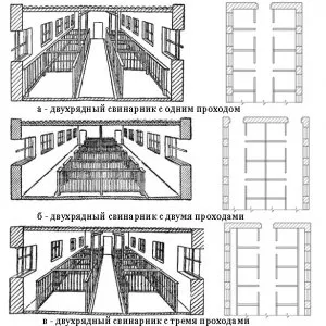 Основные схемы свинарников