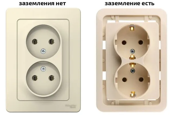 Двойные розетки с заземлением и без него