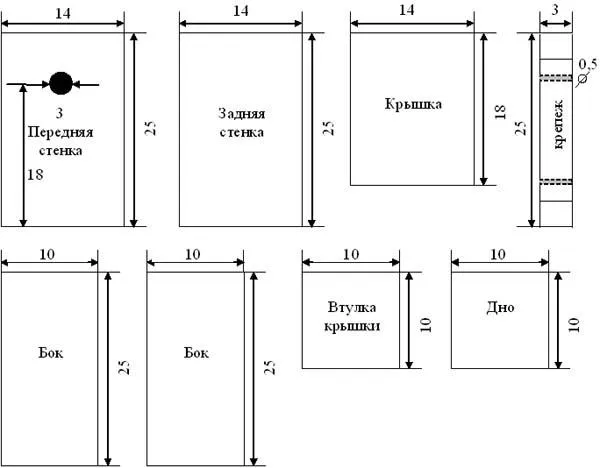 Чертеж деталей синичника.